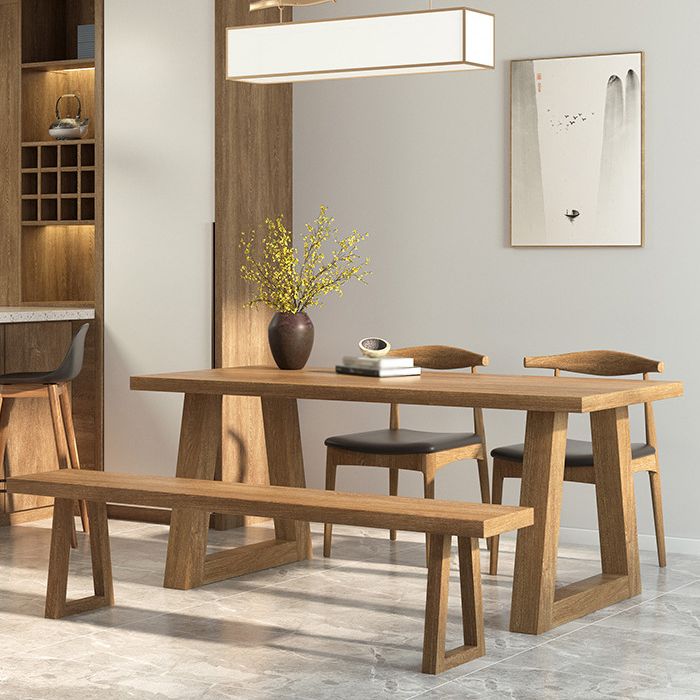 Pine Wood Top Dining Table Modern Rectangle Table with Solid Wood Sled Base