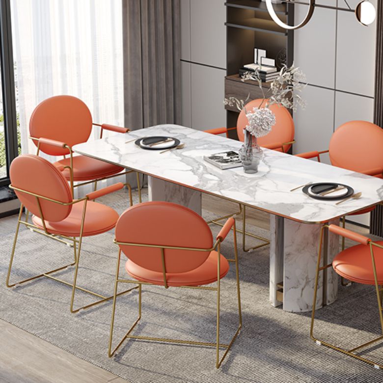 PU Leather Upholstered Dining Arm Chair Open Back Chair with Stainless Steel Frame
