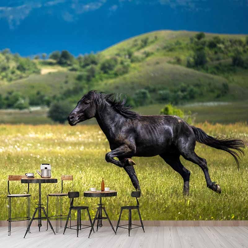Photography Running Horse Wall Mural Decorative Mildew Resistant for Living Room