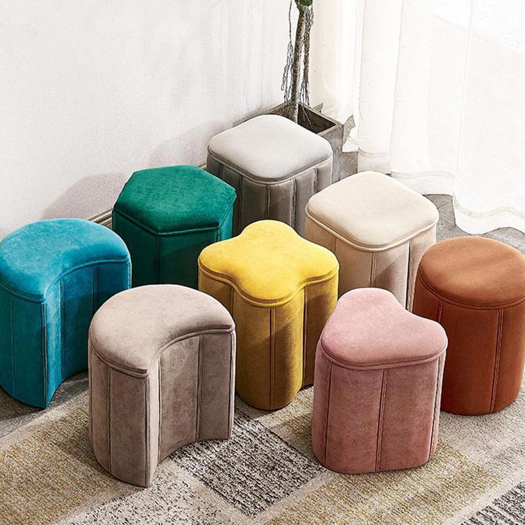 Contemporary Specialty Pouf Ottoman Plain Velvet Stain Resistant Boucle Ottoman