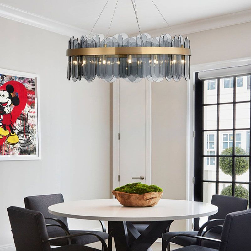 Drum Chandelier Light Fixture Vintage Glass Pendant Lighting for Restaurant