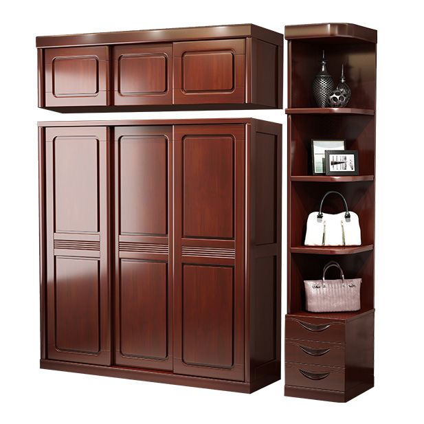 Traditional Wardrobe Cabinet Rubberwood Brown Wardrobe Armoire