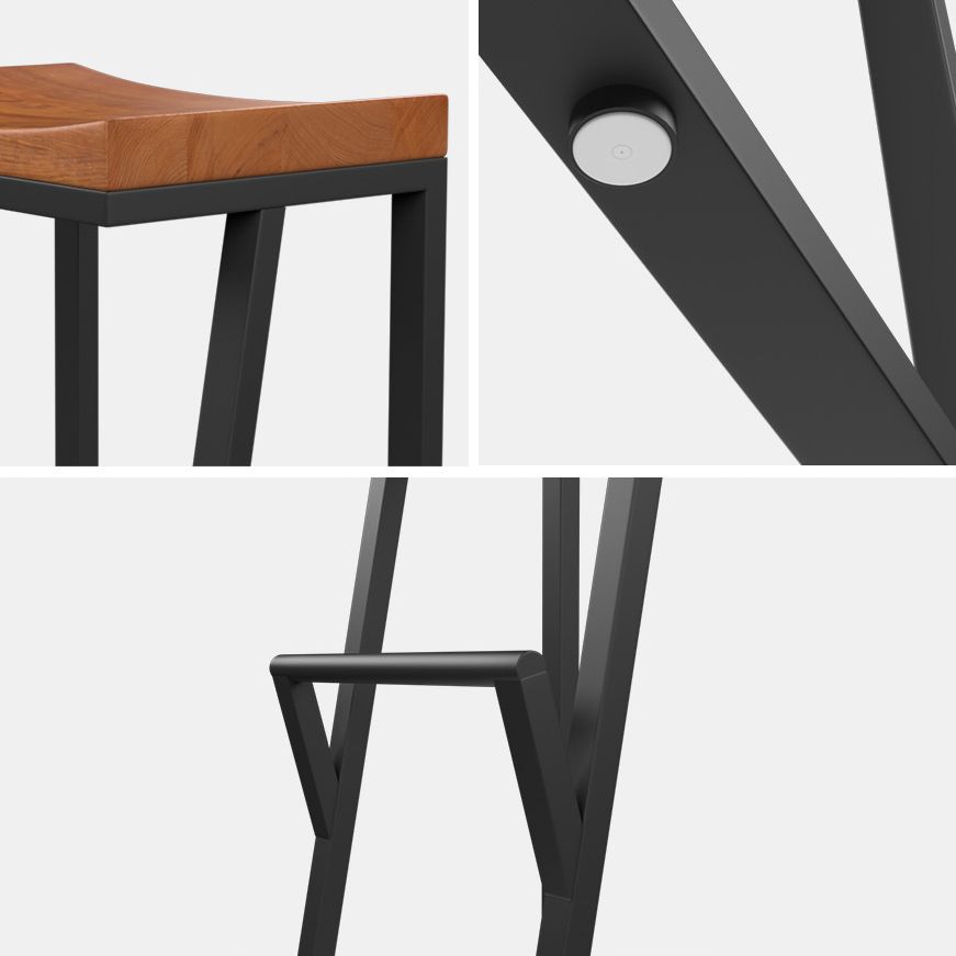 Industrial Wood Top Barstool Iron Sled Pedestal Bar Stool for Indoor