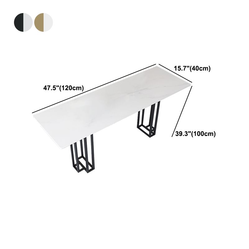 Industrial Marble Bar Table with Rectangle Table Top Double Pedestal Table - 39" H