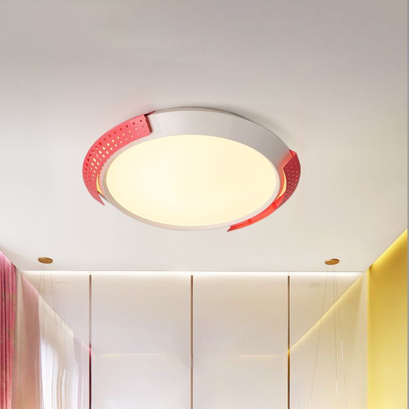 Round Metal Ceiling Fixture Modernist LED Pink/Gold Flush Mount Lighting with Hollow Design, 16"/19.5"/23.5" W