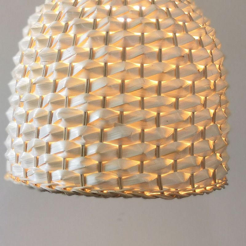 Modernism Basket Pendant Lighting Bamboo 1 Bulb Hanging Light Fixture in Beige