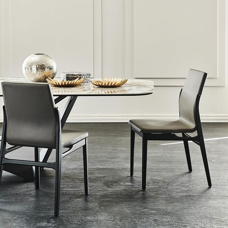 Industrial Style Side Chair Faux Leather Side Dining Chair with Wooden Base