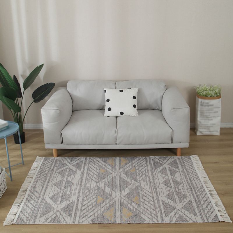 Gray Tone Modern Area Carpet Cotton Ethnic Printing Indoor Rug Easy Care Carpet for Living Room