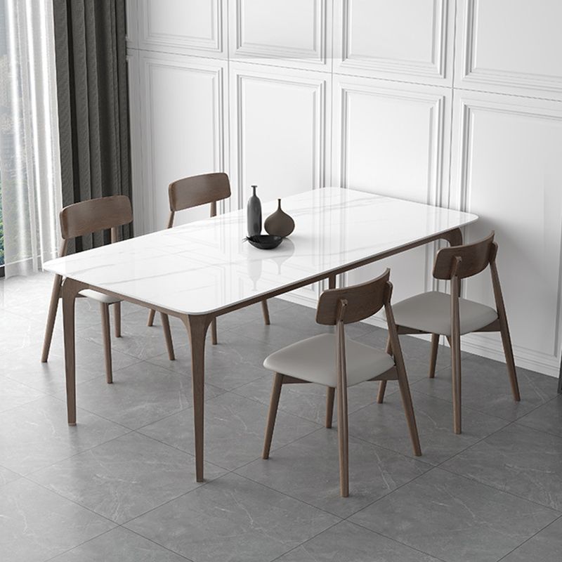 Mid-Century Dinette Table Rectangle Stone Dining Table in White