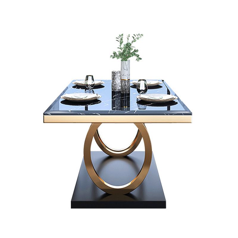 Mesa de comedor de lujo tradicional, mesa de comedor rectangular de piedra con marco dorado para uso doméstico