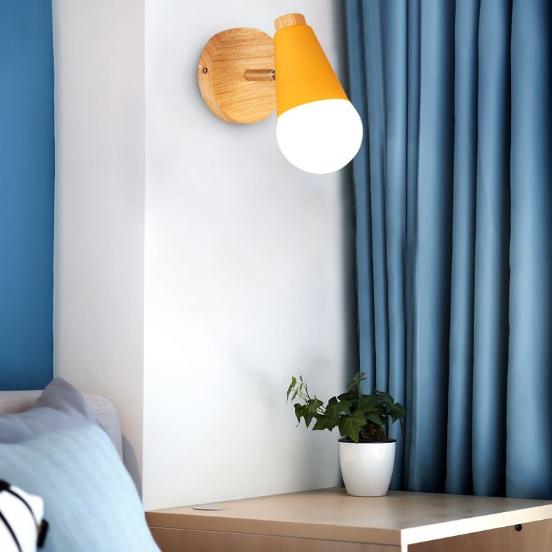 Modern Simple Fashion Style Geometric Shade Wall Sconce Wood 1 Light Sconces