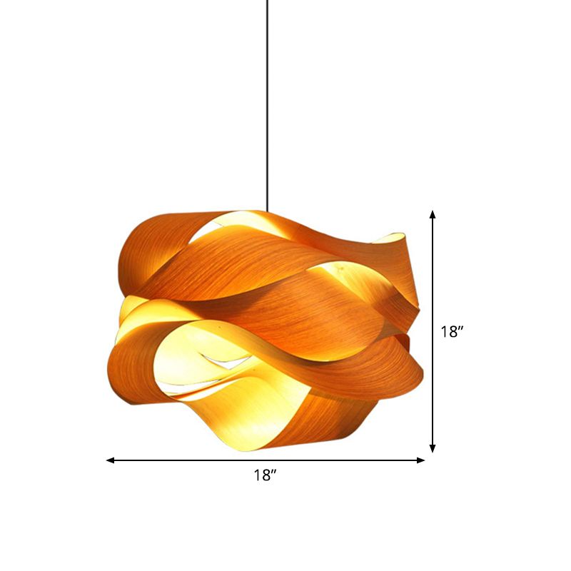 Twist Hanging Light Chinese Wood 1 Glühbirne 18 "/23,5" breit beige hängende Beleuchtung