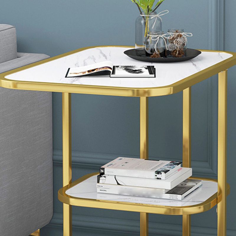 Modern Metal C Side Table Rectangular Top Side Table with Shelf
