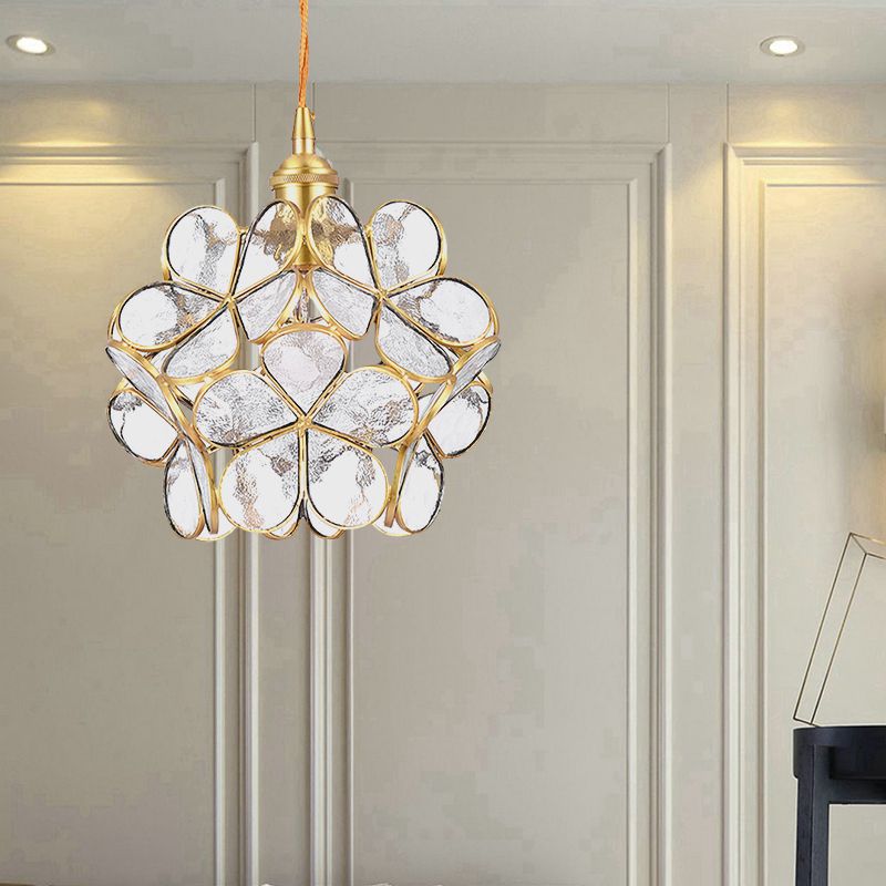 Flower Dining Table Pendant Light Metal & Glass Single Light Stunning Hanging Lamp in Gold