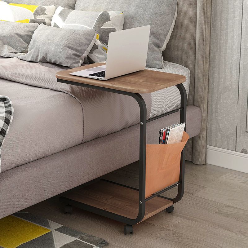 Modern Wood Corner Table Side Rectangular End Table with Storage