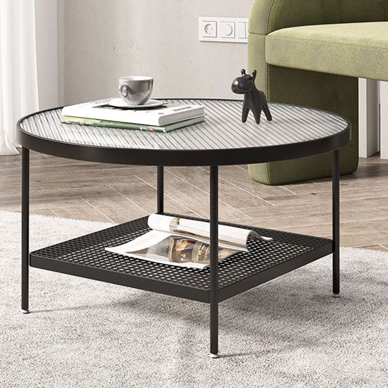 4 Legs Coffee Table Glass Top Coffee Cocktail Table with Shelf