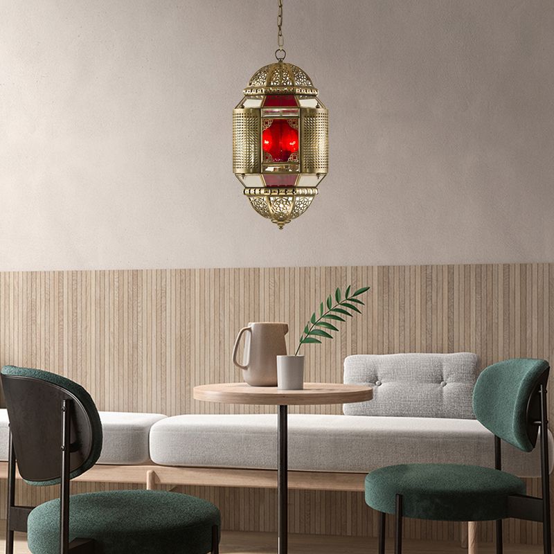 Brass Lantern Ceiling Pendant Southeast Asia Metal 3 Lights Restaurant Hanging Chandelier