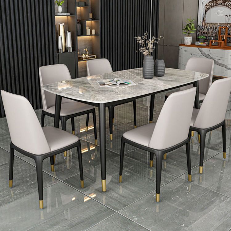 Mesa de comedor de lujo rectángulo Tono gris FIJA Mesa fija de piedra sinterizada