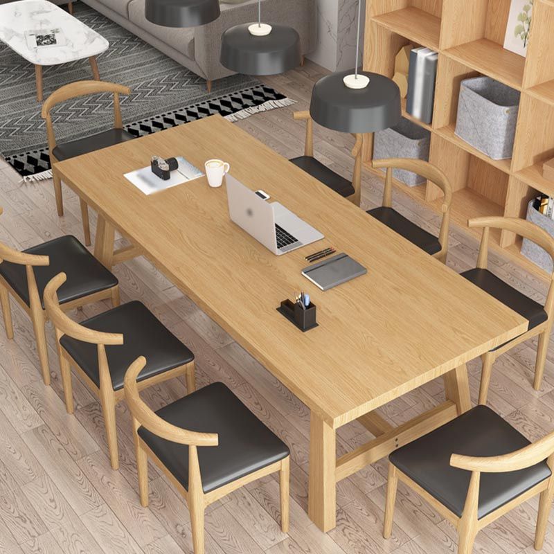 Contemporary Natural Wood Table Pine Rectangle Dining Table with Trestle