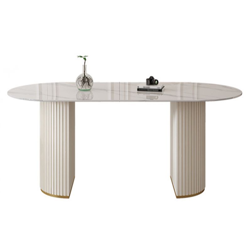 Sintered Stone Table for Restaurant Modern White Table with Double Pedestal Base