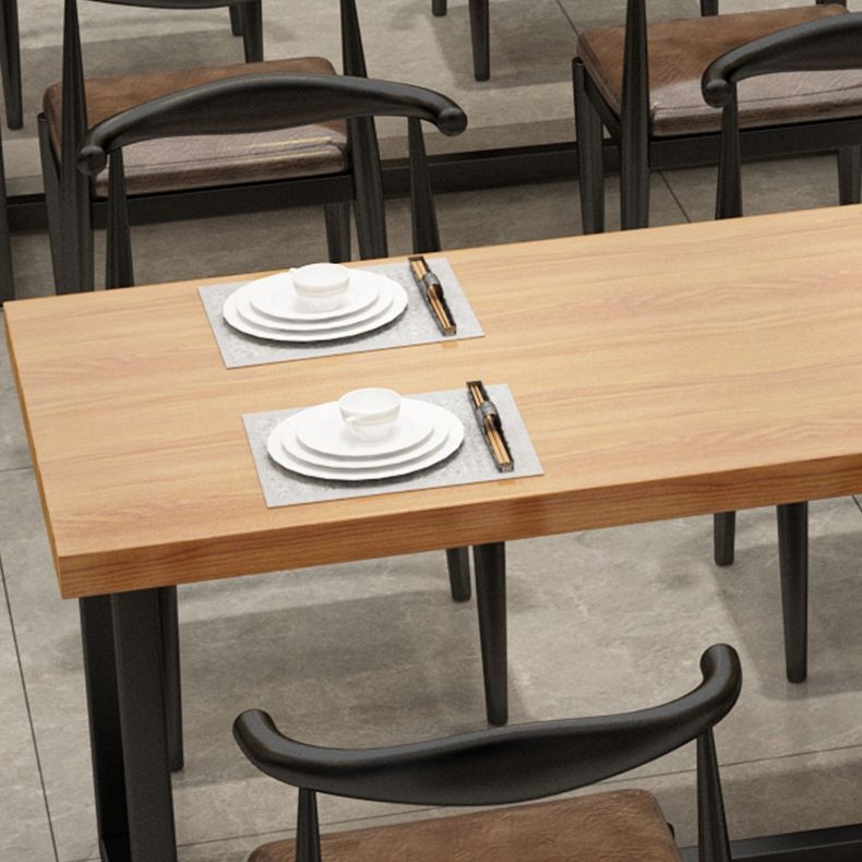 Black Metal Trestle Counter Table Industrial Rectangle Solid Wood Top Table