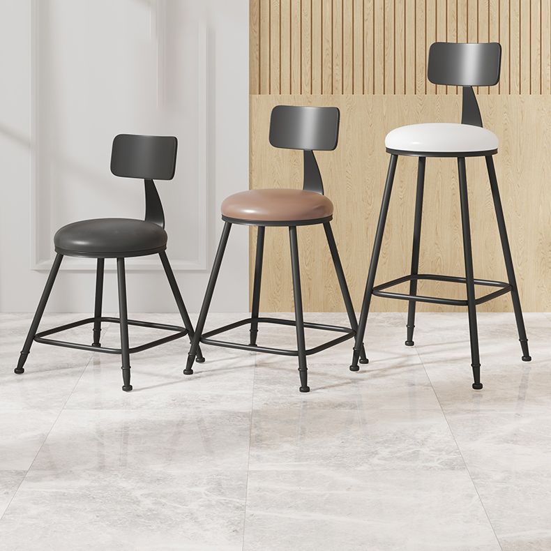 Modern Armless Backrest Counter Stool Iron Cafe Bar Stool with Leather Cushion