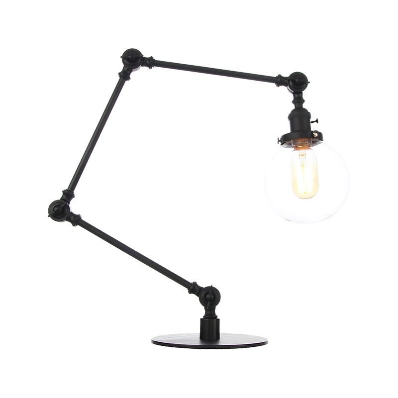 Industrial Global Table Lamp Amber/Clear Glass 1 Light Restaurant Table Light with Adjustable Arm in Black/Brass Finish