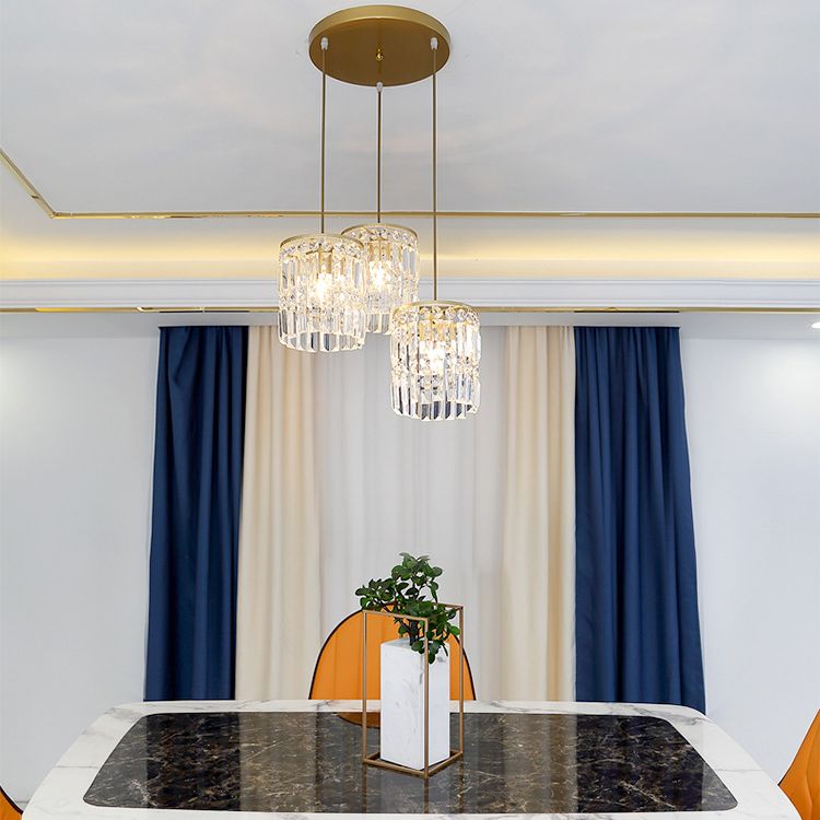 Luz colgante de LED de cristal en la moderna lámpara colgante cilíndrica de hierro forjado para el comedor