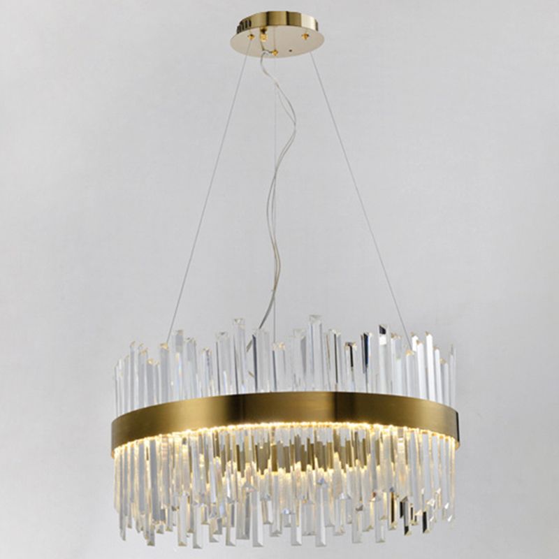 Gold Circular Hanging Ceiling Light Contemporary Crystal LED Suspended Light for Dining Room