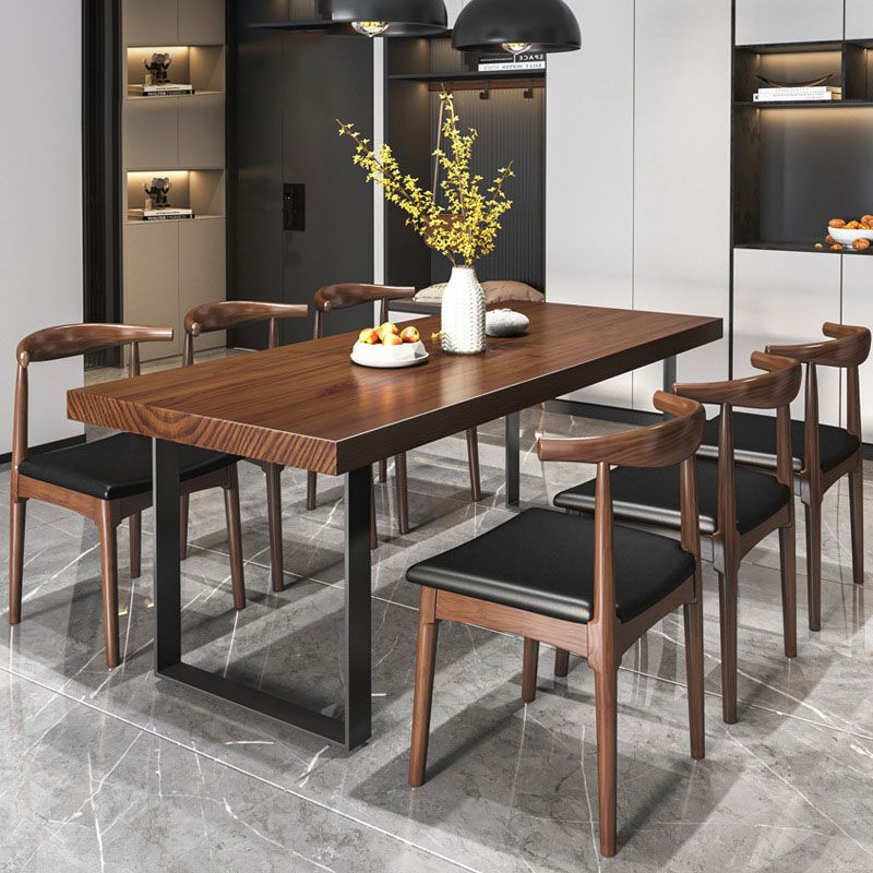 Dark Brown Solid Wood Top Dining Table Set 1/2/3/5/7 Pieces Industrial Dinette Set