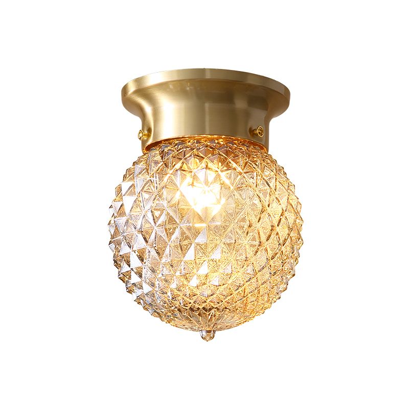 Contemporary 1 Light Flush Mount Light with Crystal Shade Brass Round/Oval Ceiling Light Fixture