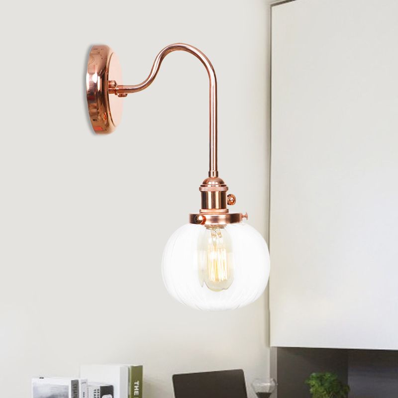 Iluminación de pared global vintage 1 Ligero transparente/Amber Splock en cobre con brazo curvo