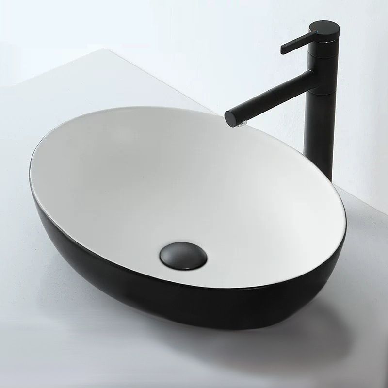 Modern Vessel Bathroom Sink Oval Porcelain with Pop-Up Drain Vessel