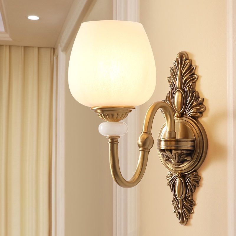 Copper Gold LED Wall Sconce in Modern Luxury Style Glass Indoor Wall Light with Jade Decoration