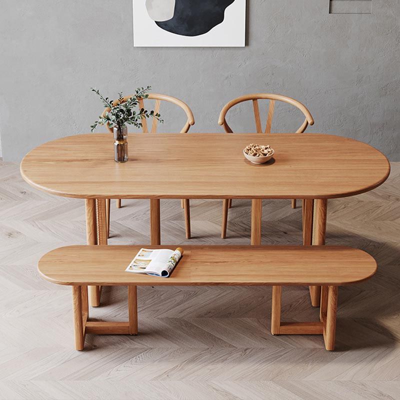 Modern Dining Table Solid Wood Top Dining Table with Double Rattan Base for Living Room