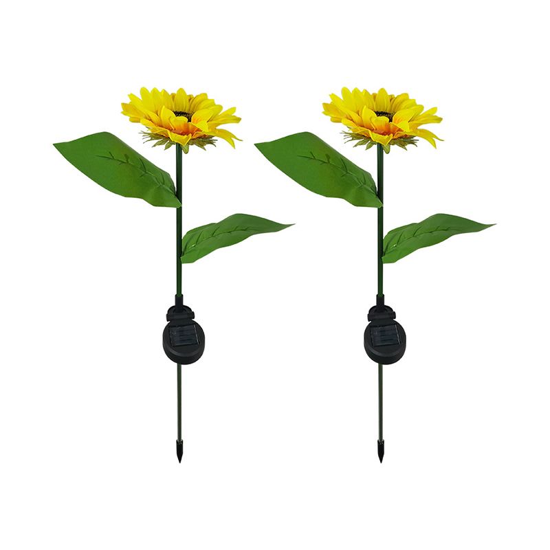 Plastic Sunflower LED Stake Light Contemporary Yellow Solar Lawn Lighting for Pathway