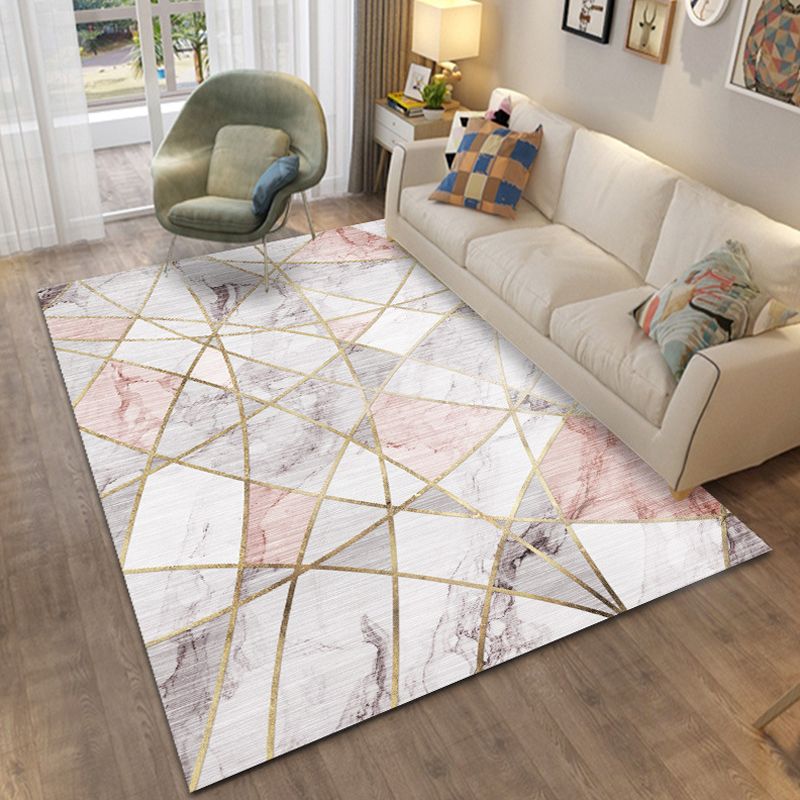 Classic Geo Print Rug Multi Colored Polyster Area Rug Anti-Slip Backing Pet Friendly Washable Carpet for Parlor