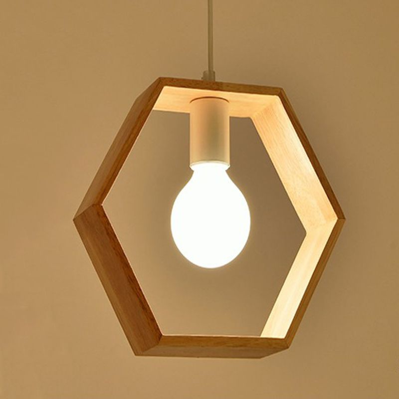 Houten geometrische hangende lamp Minimalistisch lampje met één bulb voor eetkamer