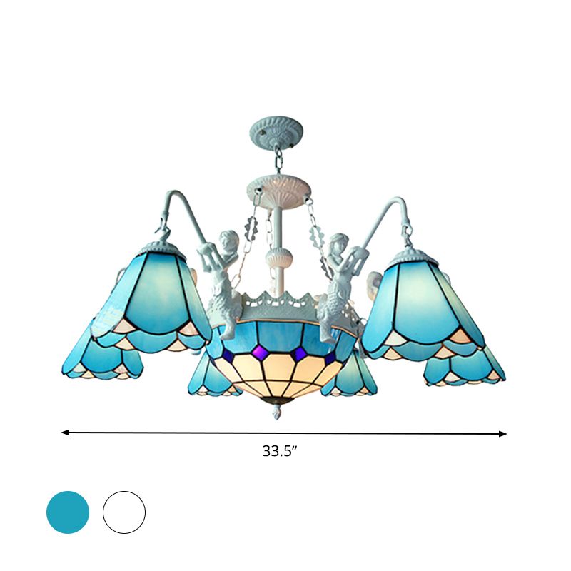 Côté de verre tachée Pendard lustre baroque 7/9 Lumières Kit lumineux suspendu jaune / bleu pour le salon