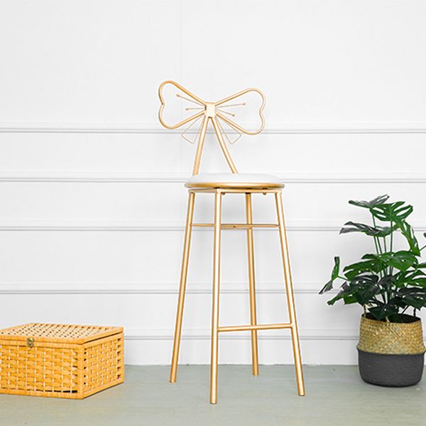 Glam Armless Backrest Counter Stool Iron Dessert Shop Bar Stool with Cushion and Pedal