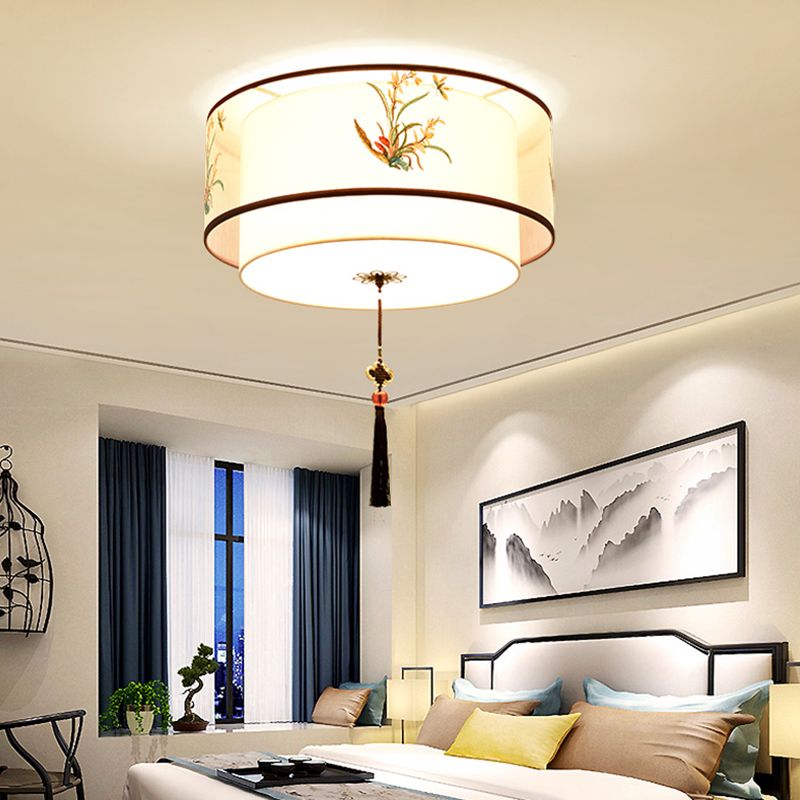 Traditional Style Fabric Ceiling Light Multi Lights Ceiling Mount Light