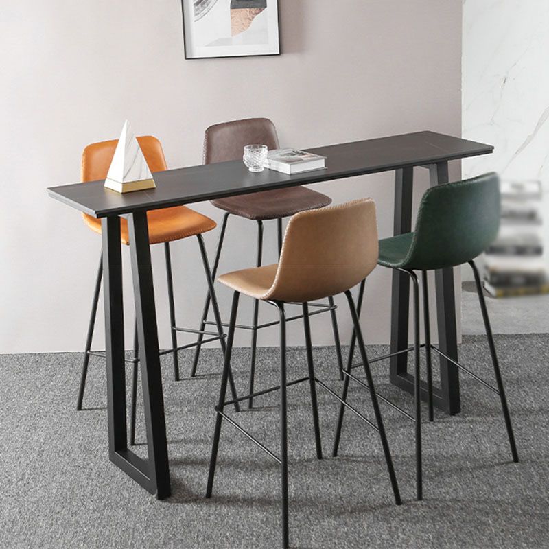 Nordic Backrest Counter Stool Iron Kitchen Bar Stool with Leather Cushion and Pedal
