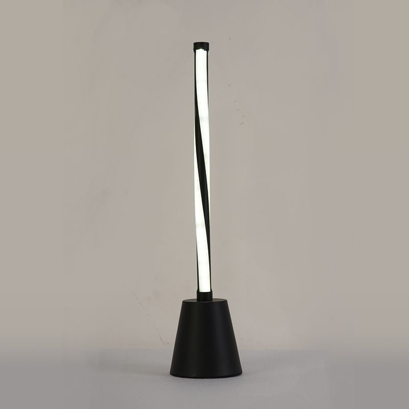 Lámpara de mesita de noche tubular blanca/negra con iluminación LED minimalista para tareas con pantalla acrílica, luz blanca/cálida