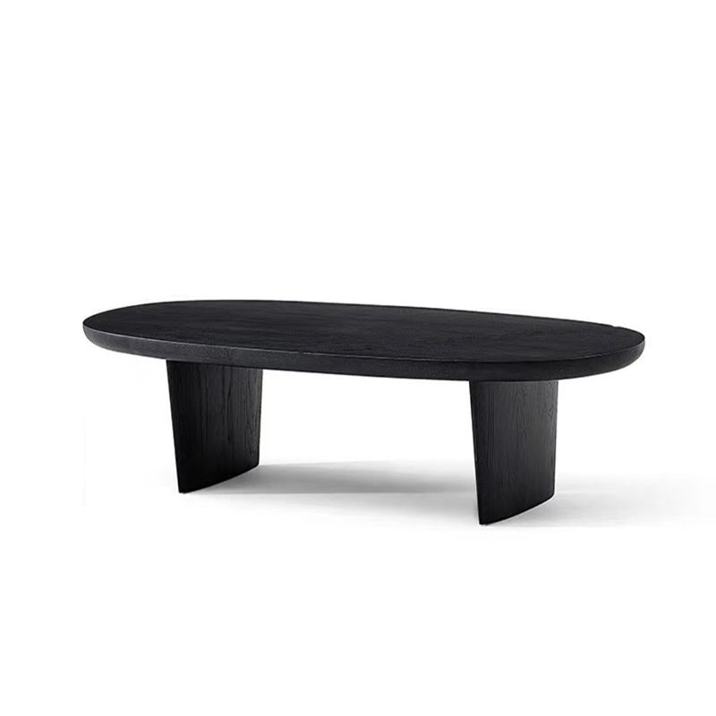 Modern Black Solid Wood Coffee Table with Wooden Base Bunching Tables