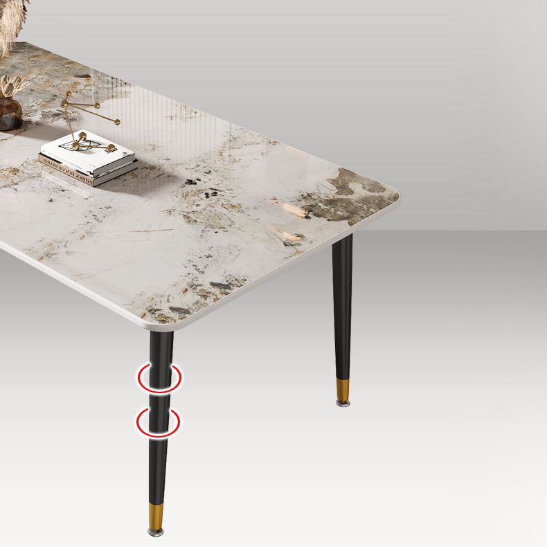 Glam Style Rectangle Dining Table Stone Top Dining Room Table