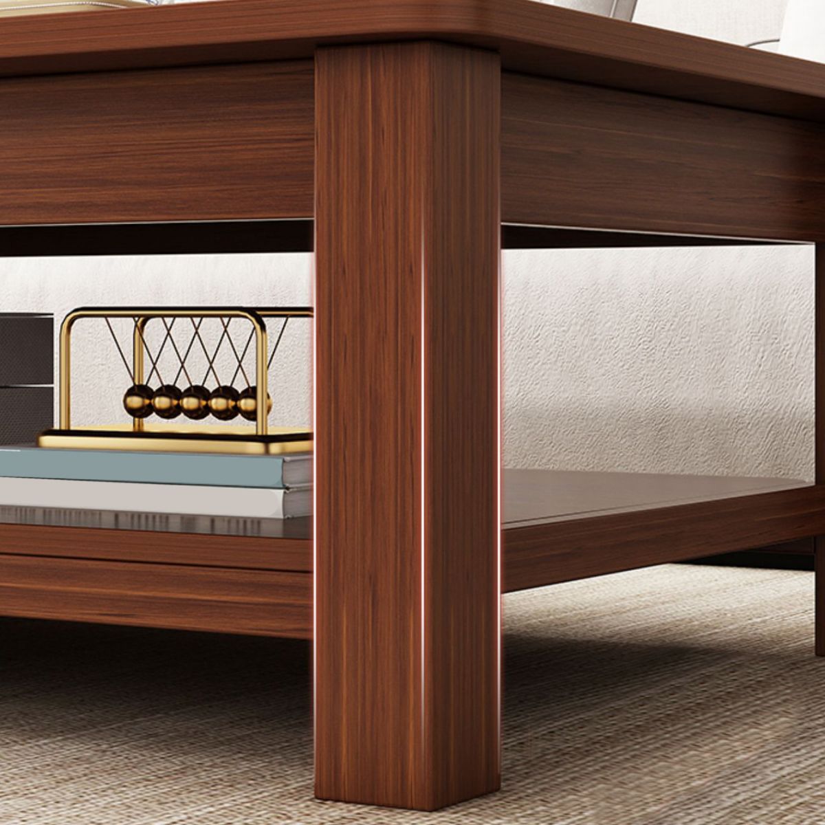 Rectangular Wooden 1 Single Coffee Table 4 Legs Cocktail Table with Shelf