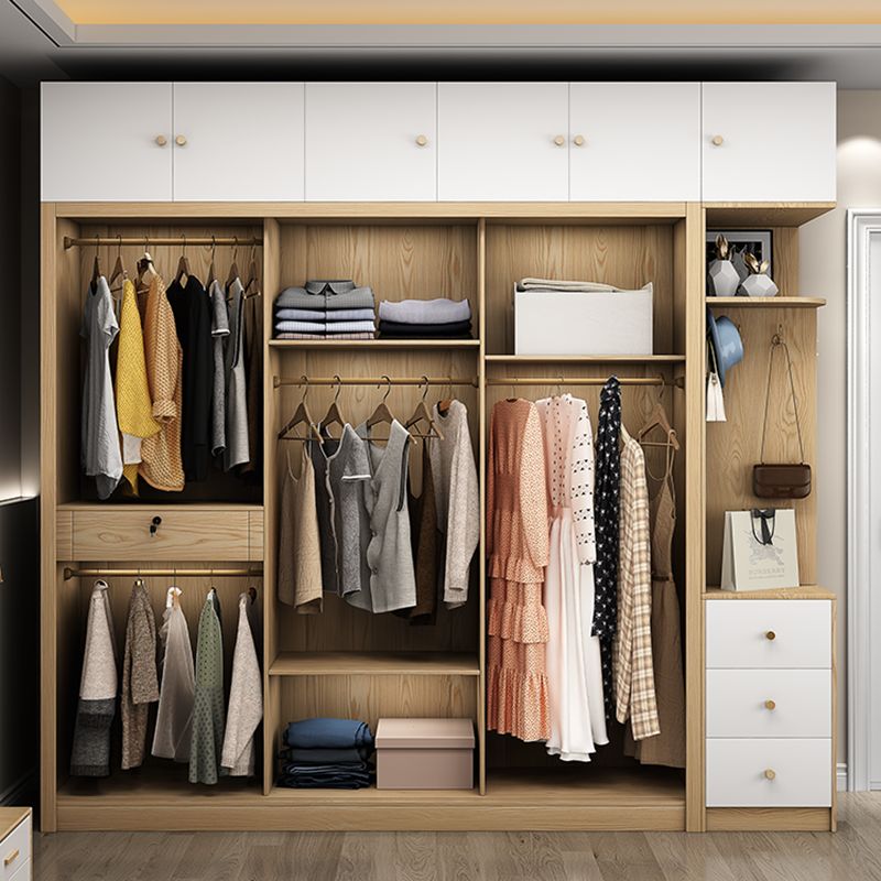 Natural Finish Colour Wardrobe Contemporary Wooden Wardrobe Closet with Drawer