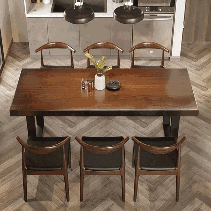 Wood Top Dining Table Industrial Rectangle Table with Sled Base in Black