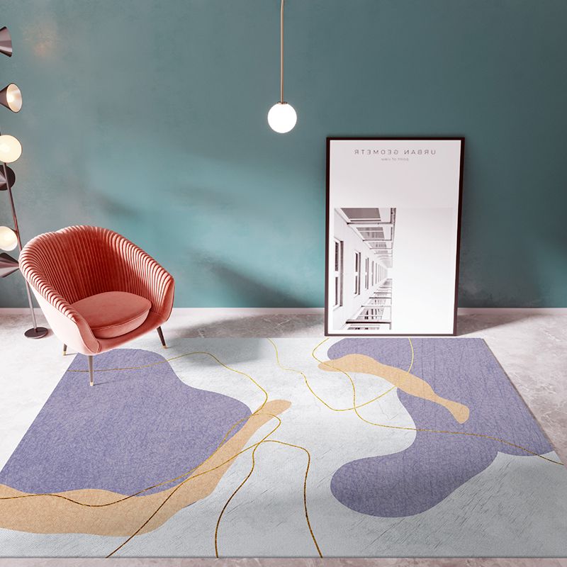 Light Navy Modern Rug Polyester Graphic Indoor Rug Non-Slip Backing Rug for Home Decor