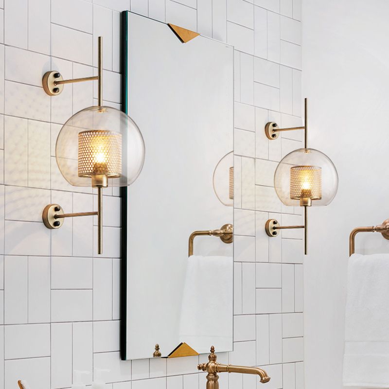 Metal and Glass Bath Sconce Industrial 1 - Light Bathroom Vanity Lighting in Gold / Sliver